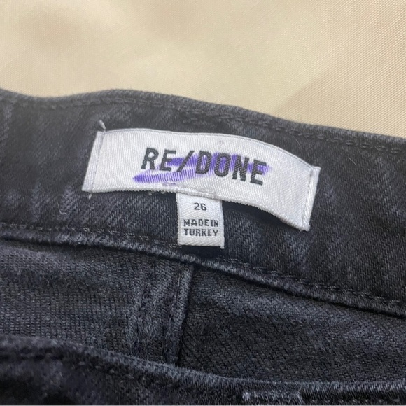 Re/Done- 70s High Rise Stovepipe Distressed Frayed Hem Jeans In Faded Black 26 - Picture 10 of 10